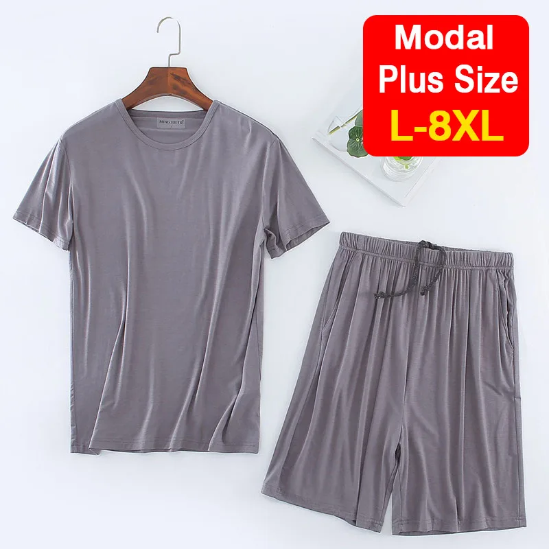 Plus Size 6XL 7XL 8XL Men's Pajamas Sets V-Neck &amp O-Neck PJs Sleepwear Soft Modal Short Sleeve Shorts Casual Clothing Set | Мужская