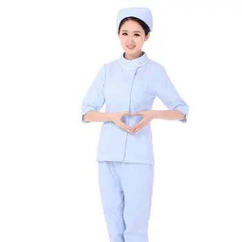 

Women's Nursing Uniforms Medical Scrub Sets Short Sleeves collarless Tops and Pants set 2020