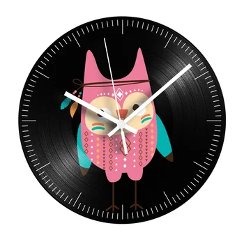 

Vintage Vinyl Record Clock Caroon Night Owl Mute Decorative Retro Living Room Wall Clock Hanging Watch