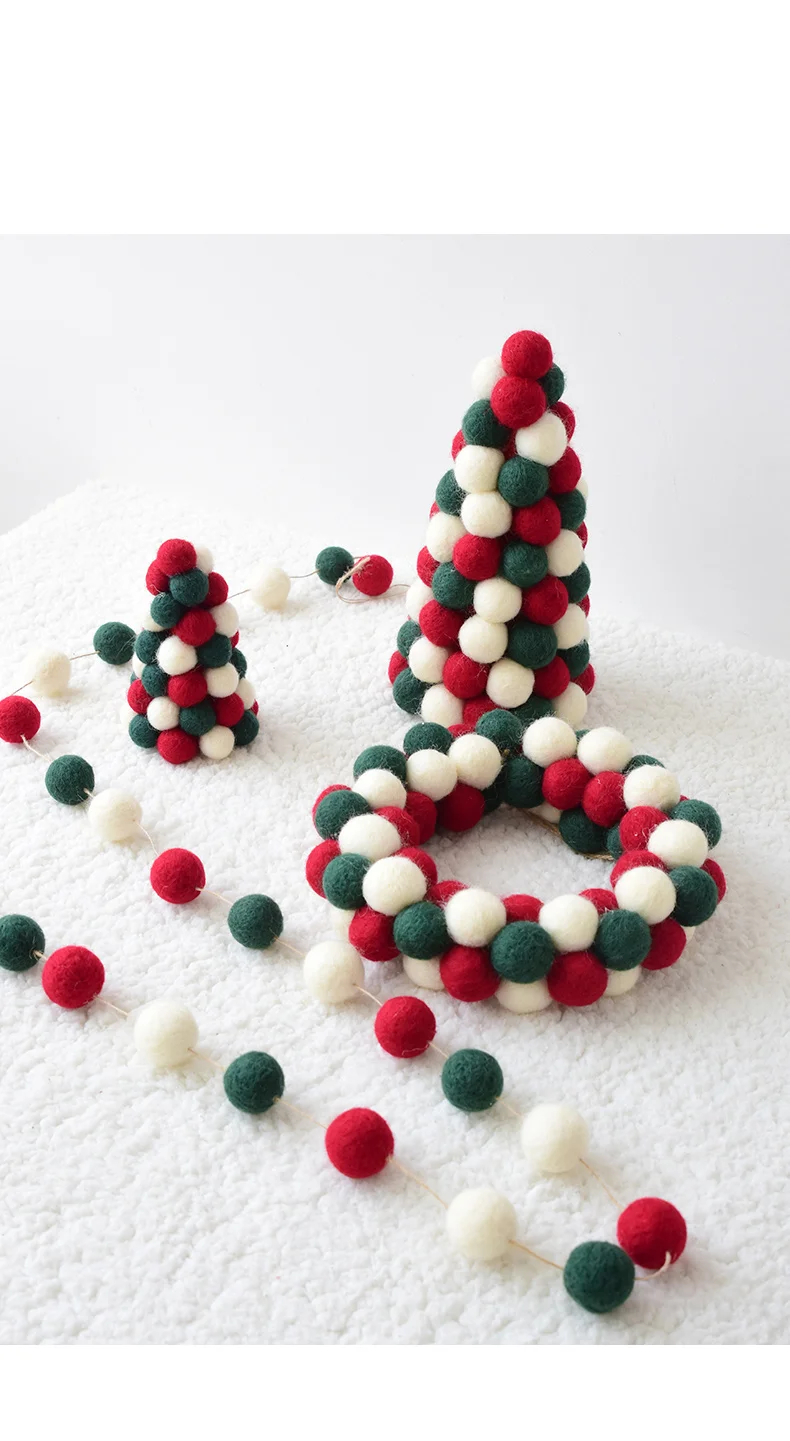 Ins Wool Felt Mini Christmas Tree Decoration Tabletop Decoration Wool Ball String Christmas Wreath Ornament QW246 (3)