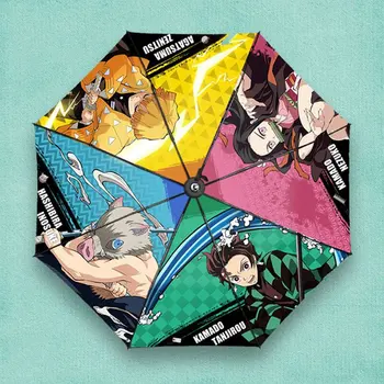

Creative Anime Demon Slayer Kamado Tanjirou CartoonTriple Folding Umbrella Rain Sun Anti-UV Parasol Collectible Christmas Gift