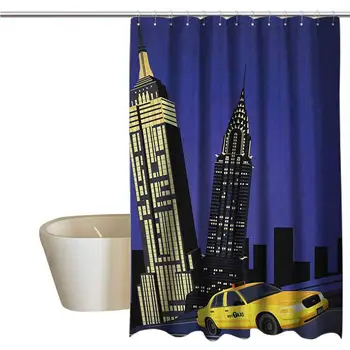 

City Cool Shower Curtain Rustic Skyscrapers and Taxi New York Theme American Downtown Scenic Skyline Bathroom Decor