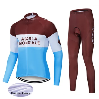 

AG2R 2020 pro team long sleeve cycling jersey set Winter Thermal Fleece bicycle maillot Ropa Ciclismo outdoor cycling clothing.