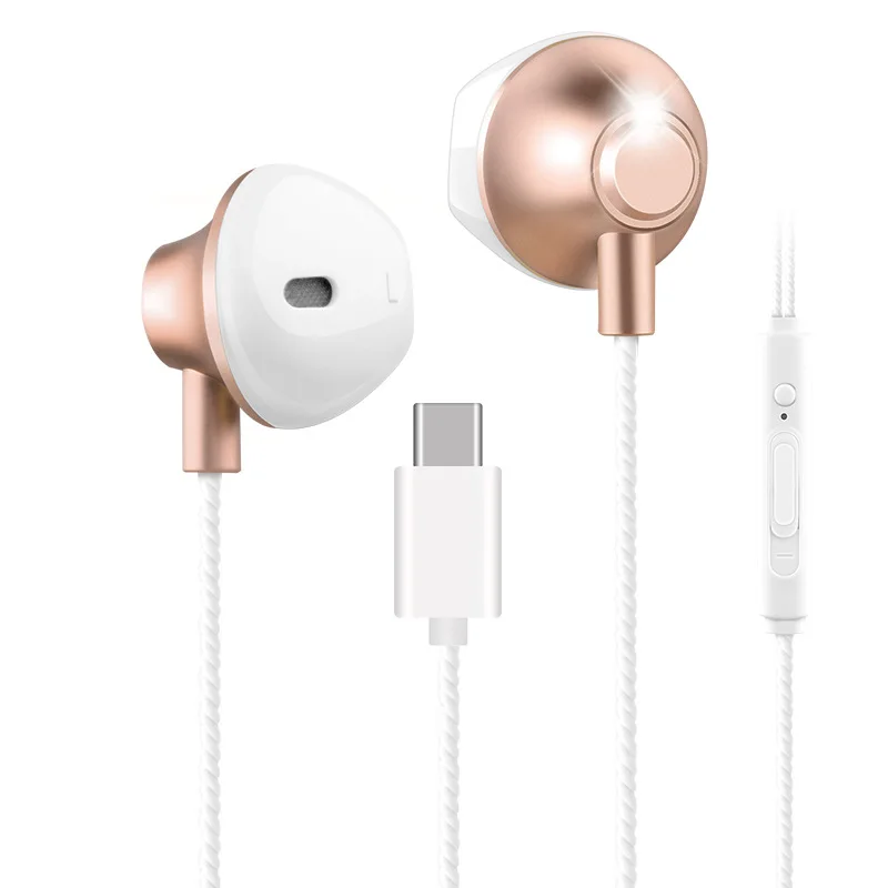 

Metal USB Type-C Bass Earphones Wired Control with Microphone Type C Headset USB-C Earbuds for Xiaomi HUAWEI