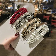 Корейские имитирующие жемчужные цветочные шпильки, красные ретро жемчужные заколки для волос квадратной формы, полые заколки для волос для женщин, жемчужные заколки для волос для девочек