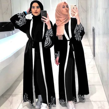 

Elegant Muslim Embroidery Abaya Ladies Full Dresses Cardigan Nida Kimono Long Robe Gowns Tunic Jubah Ramadan Eid Arab Islamic