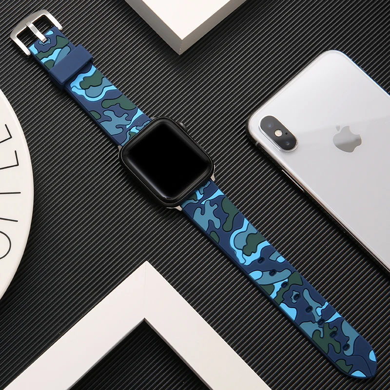 Цветной мягкий силиконовый спортивный ремешок для Apple Watch 5, 4, ремешок 44 мм, 40 мм, ремешок на запястье для Apple Watch Series 3, 2, 1, 38 мм, 42 мм - Цвет ремешка: Camouflage-blue