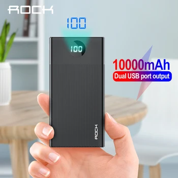 

ROCK 10000mAh Power Bank Portable Charger Mobile Phone Digital Display External Battery Pack Dual USB Fast Charging Powerbank