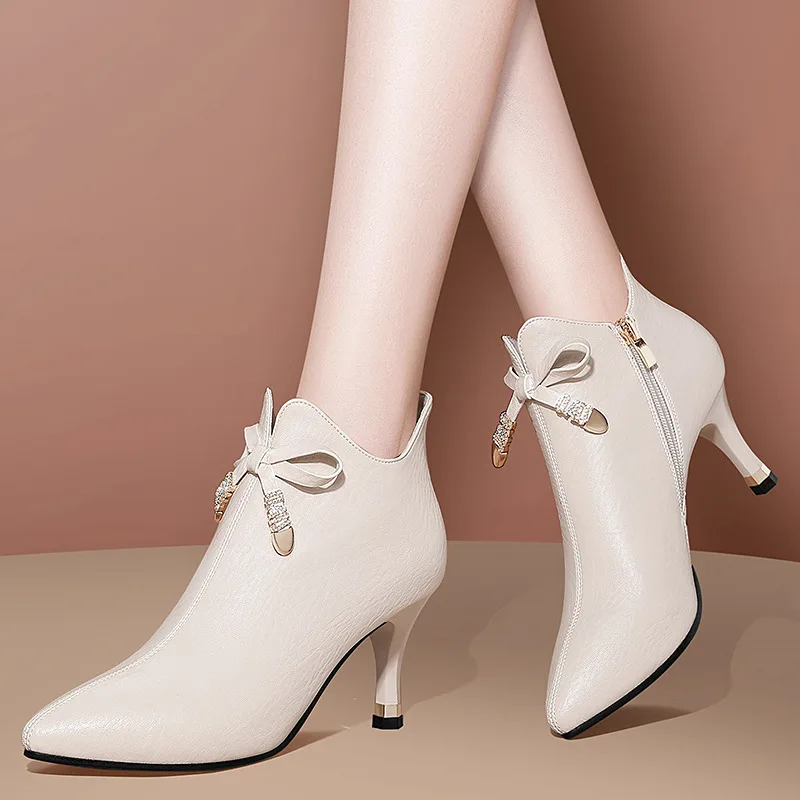 

Gold Lines Rabbit Pointed-Toe High Heel Boots Women's 2019 Autumn & Winter New Style with Skirt of Martin Boots plus Velvet Boot