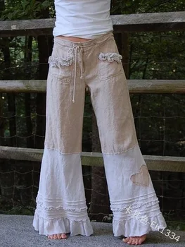 

WEPBEL Loose Wide Leg Pant Autumn Winter New Fashion Warm Drawstring Vintage Casual Woman Trouser Women Mid Waist Pants