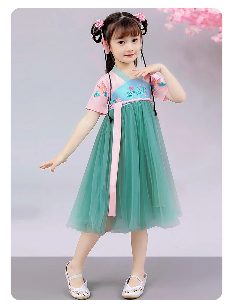 Для девочек китайский Hanfu Лето Тан костюм детский традиционный старинный Фея Hanfu костюмы для сцены детское платье принцессы DL4173