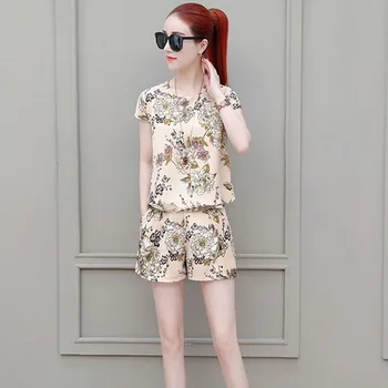 

Fashion O-Neck Floral for Set 2020Piece Two Summer Casual Print Outfits New Sets Size Women Loose Plus