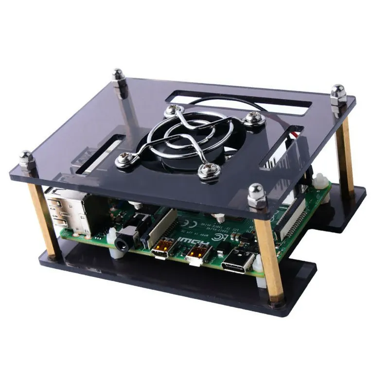 Прозрачный/темно-коричневый акриловый чехол для Raspberry Pi 4 Модель B, чехол с охлаждающим вентилятором для Raspberry Pi 4B/3B+/3B/2B платы