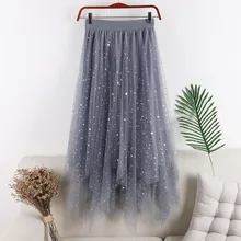 Женские газовые юбки с блестками, Женская сетчатая юбка с высокой талией, необычная Юбка со звездами