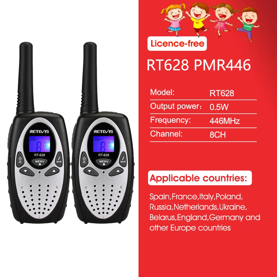 Retevis RT628 Walkie Talkie Children 2pcs PMR446 Kids Walkie-talkie Birthday Christmas Gift for Boy Girl Toy Radio Communicator long distance walkie talkie Walkie Talkie