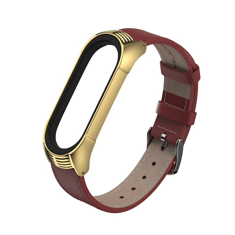 Leather-red rosegold Браслет из натуральной кожи для mi Band 4 ремешок для Xiaomi mi Band 4 correa mi band 3 ремешок TF стиль смарт ремешок для часов аксессуары - Цвет: Leather-red rosegold