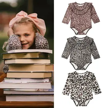 

0-24M Infant Newborn Baby Girls Leopard Rompers Cute Ruffles Long Sleeve Jumpsuit Playsuit Autumn Spring Baby Clothes