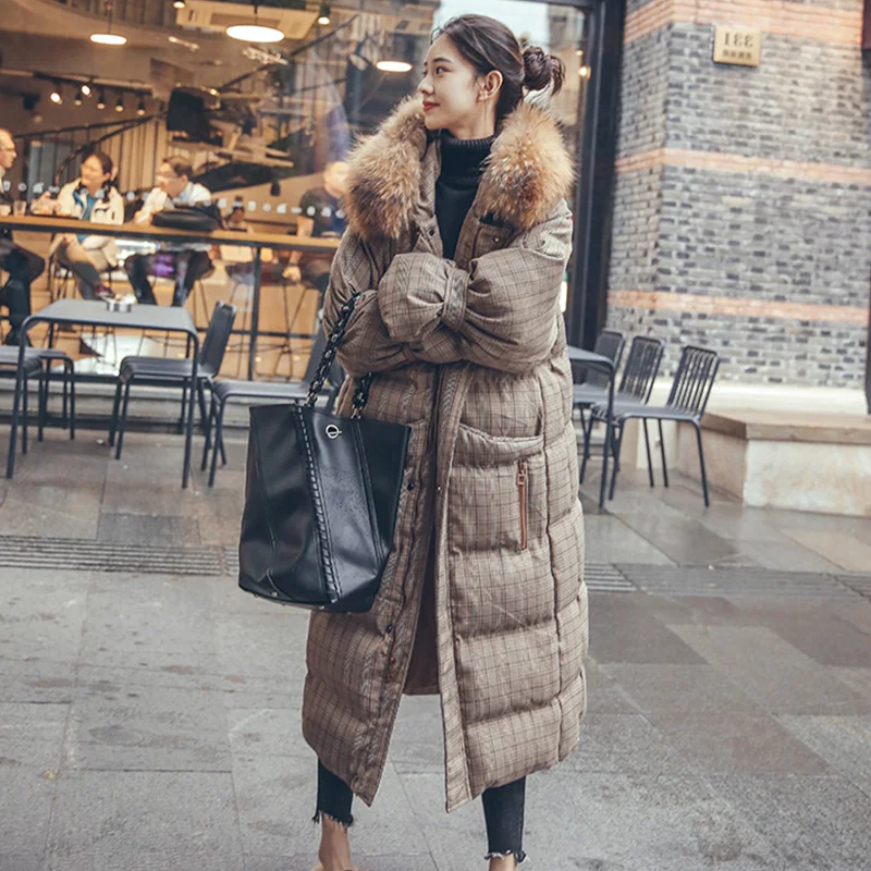 Korobov корейский X-Long плед женские зимние пальто свободные повседневные карманы на молнии парки верхняя одежда с капюшоном женские куртки 79020