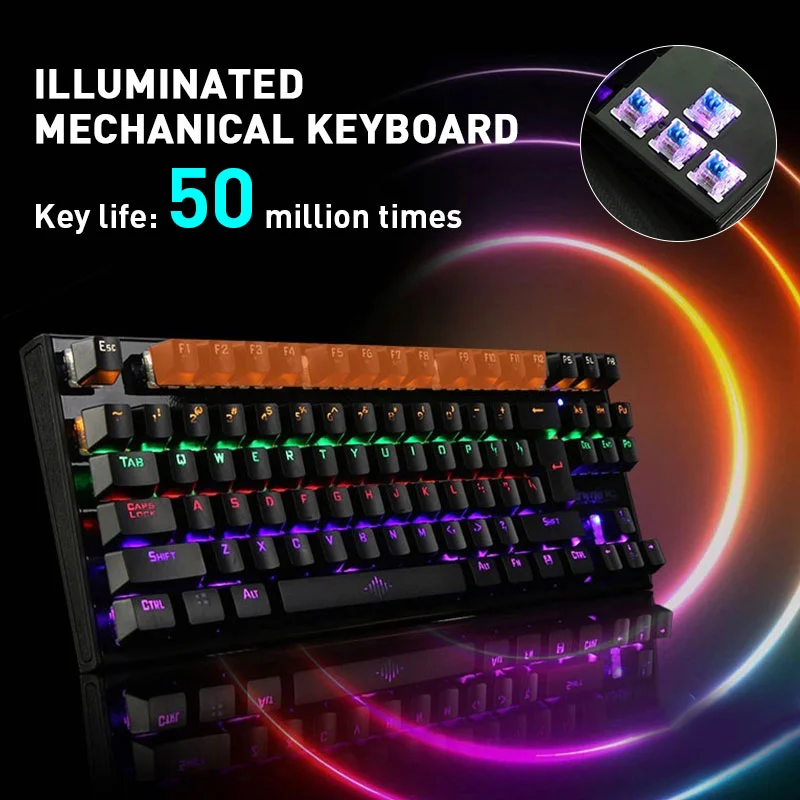 

K28 Professional Mechanical Keyboard Mechanical Gaming Keyboard 87 Keys Large keyboard pad Accessories colorful LED Keyboard