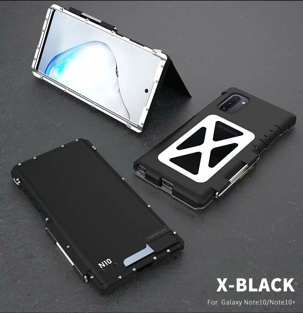 Black Для samsung Note 10/Note 10+ Plus 5G роскошный R-JUST Броня Король металлический алюминиевый бампер крышка из нержавеющей стали Жесткий ПК флип чехол Coque - Цвет: Black