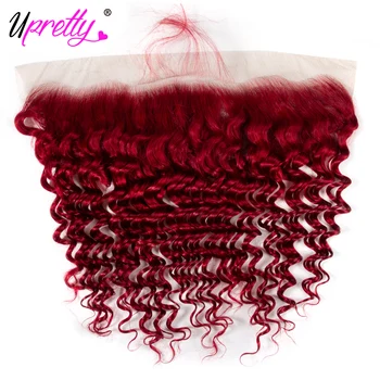 

Upretty Lace Frontal Closure Pre Plucked With Baby Hair Burgundy Brazilian Deep Wave Frontal Red Colored Human Hair Lace Frontal