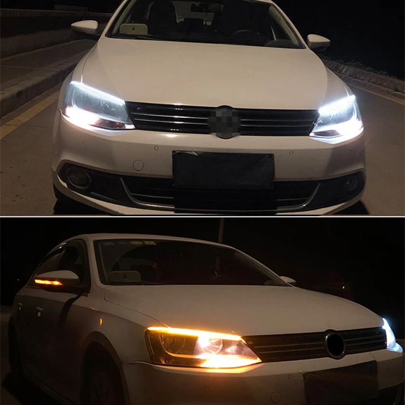 2x ультратонкие автомобили DRL светодиодный дневные ходовые огни белый указатель поворота желтый направляющая полоса для сборки фар Прямая поставка