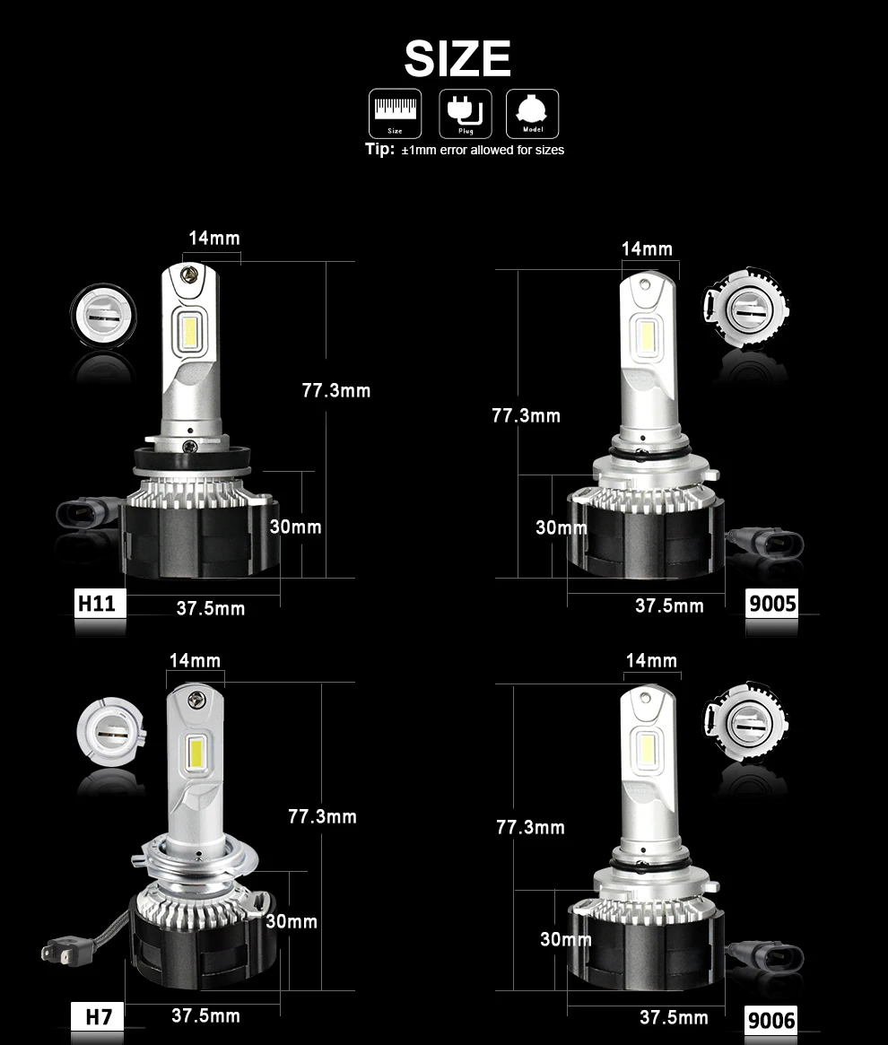 P18CNSUNNYLIGHT H4 Canbus LED H7 H11 H8 HB4 Car Headlight 9005 HB3 D1 9012 Auto Bulbs 104W 9000Lm No Error 6500K Car-Styling Lights (10)