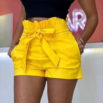 

2019 Summer Women Shorts Sexy Ladies High Waist Casual Ruffle Bow Tie Bandage Beach Hot Shorts Womens Plus Size Pocket