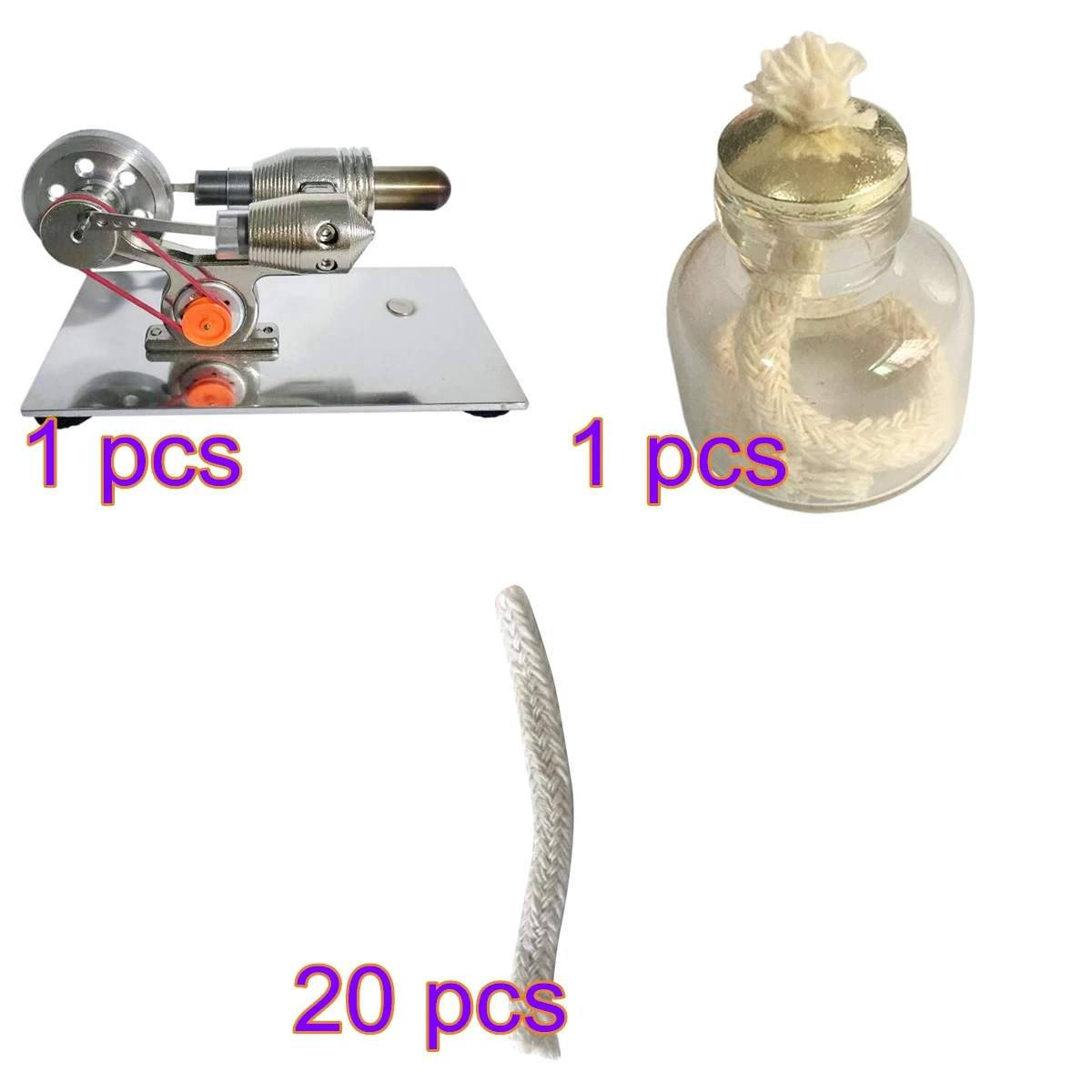 

DIY Stainless Steel Air Cylinder Sterling Steam Engine Model Toy +10ml Glass Alcohol Lamp+5cm Stirling Round Braided Cotton Wick