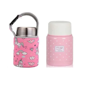 

new bag 350ml thermos inox folding spoon thermal lunch box children termos colorful soup jar portable bag food container
