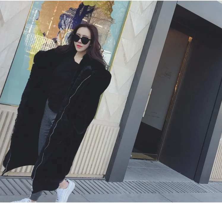 Толстая длинная куртка с капюшоном для девушек Harajuku однотонное повседневное пальто из искусственного меха модное женское Свободное длинное пальто женские зимние пальто - Цвет: black