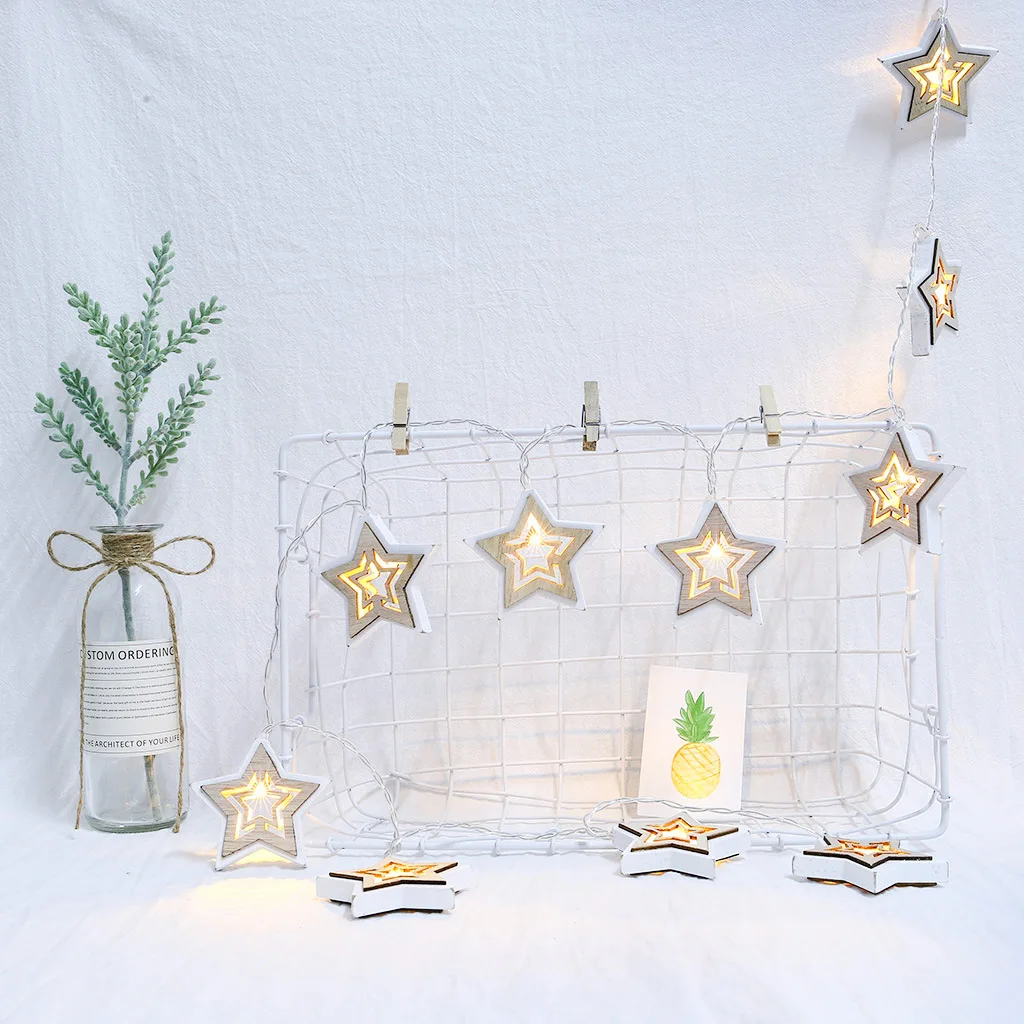 

LED double-sided wooden Star decorative lights string Christmas Day decorative creative house lights