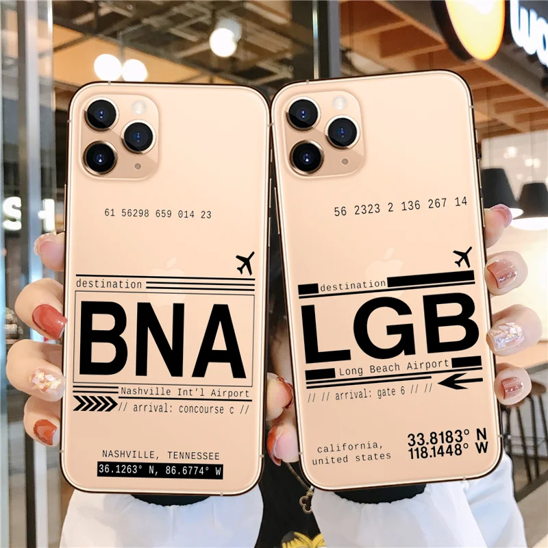 

World airport code clearing soft TPU Copue cover case for iPhone 11 Pro SE 2020 6 7 8Plus MAX XR XS X Travel Country plane SHell