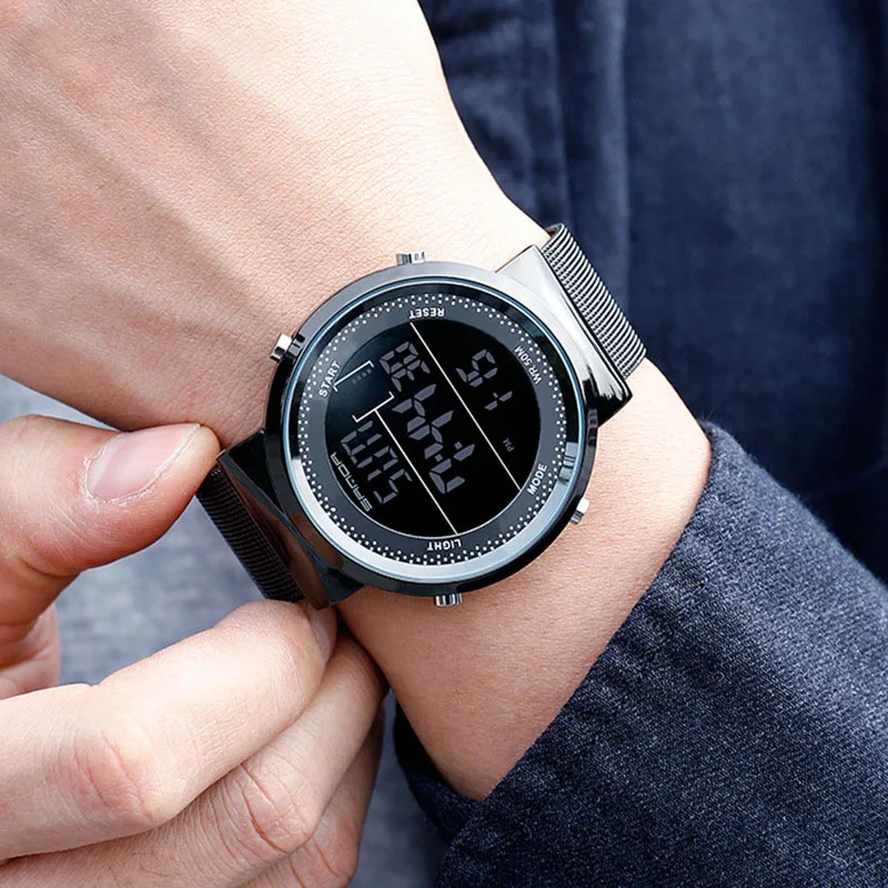 

New Korean Style Men Women Fashion Couple Digital Wristwatches Waterproof Top Quality Steel Mesh Belt Sport Style Simple Clock