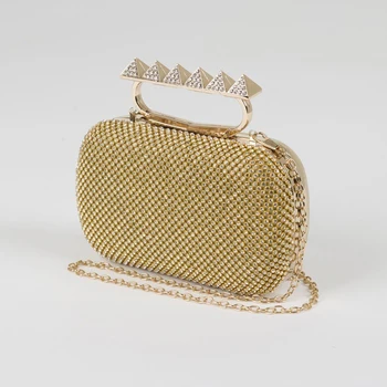 

Women's clutch, section on the clasp, long chain, gold color