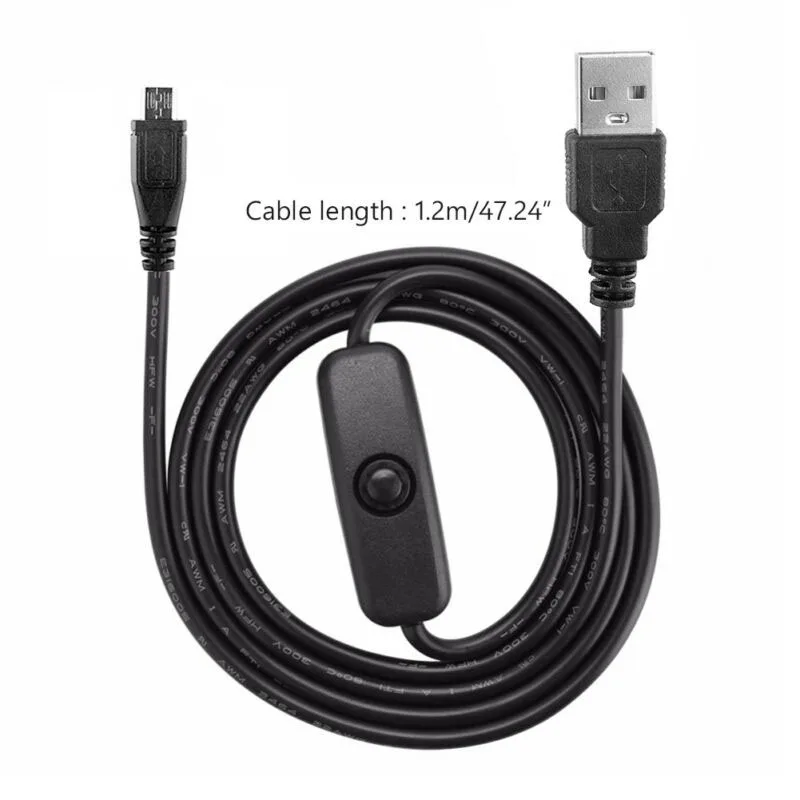 1 шт. 1 метр Черный Micro USB адаптер питания кабель с переключателем для Raspberry Pi 3