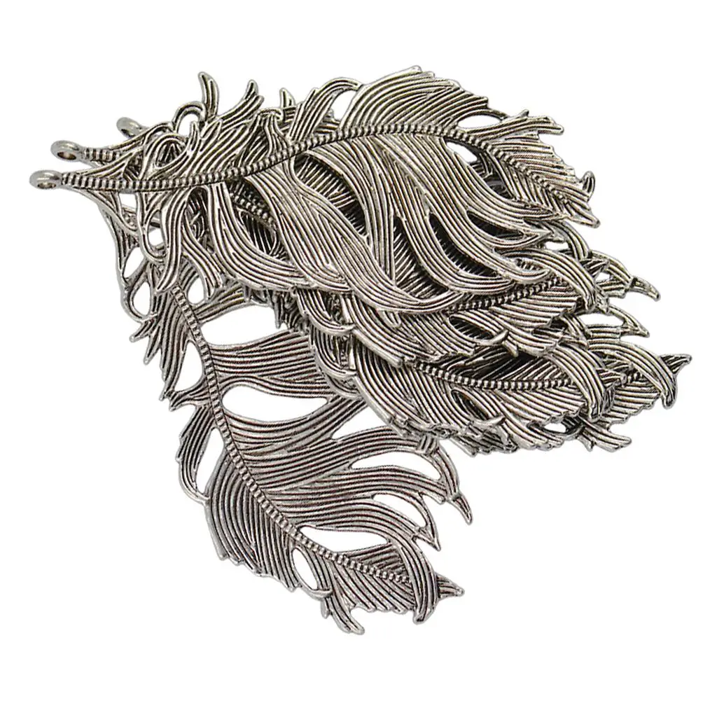 6pcs Large 85x41mm Antique silver color Zinc Alloy Feather Charms Pendant Fit Necklace Chain DIY Jewelry Making Bookmark Crafts