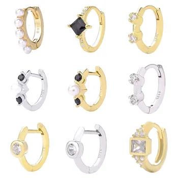 

Slovecabin 2019 New Single Huggies Clips Crystal Pearl Hoop Earring 925 Sterling Silver Gold Opals Loop Circle Women Jewelry