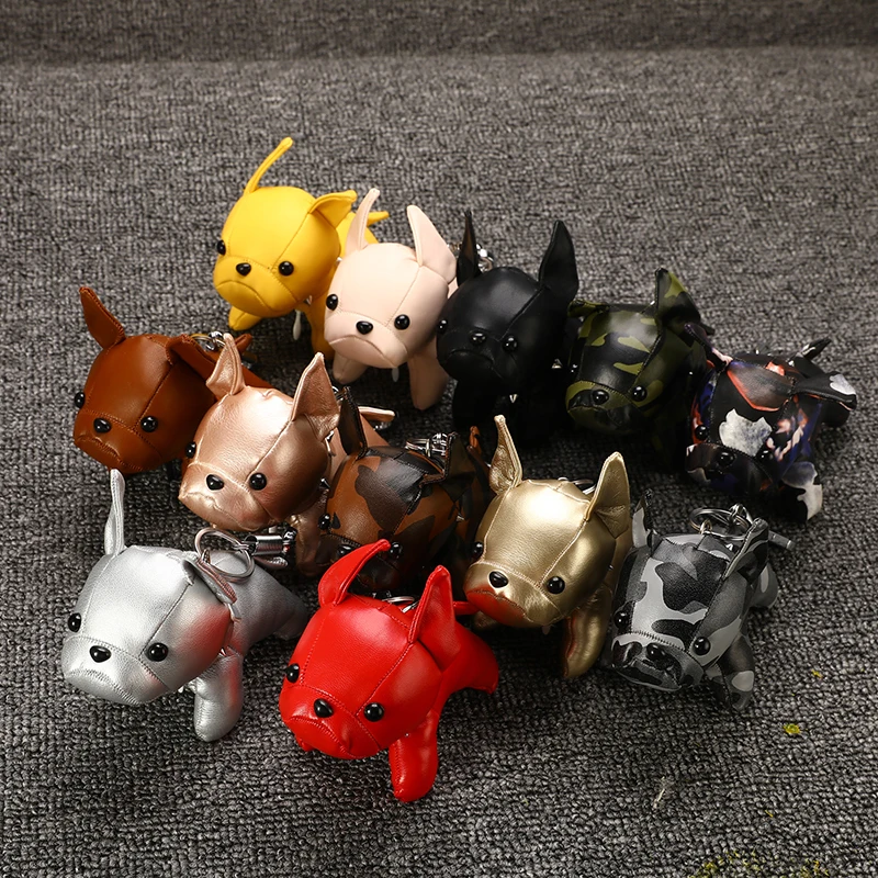 

PU Leather Bulldog Keychain Cute Animal Dog Key Chain Charm Bag Car Key Ring брелок Pendant Accessories Trinkets