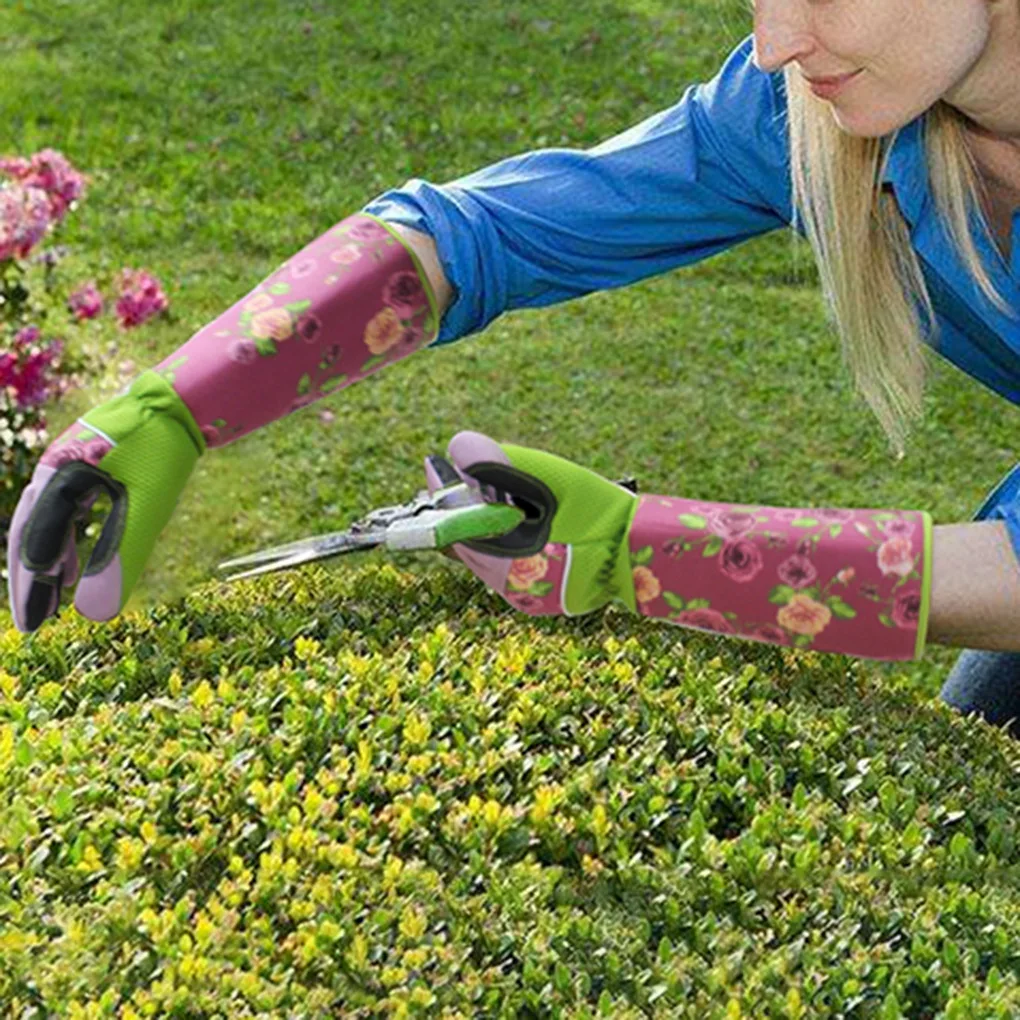 1 Pair Women Professional Gardening Gloves Thorn Proof Flower Planting Yard Work Long Garden Gloves