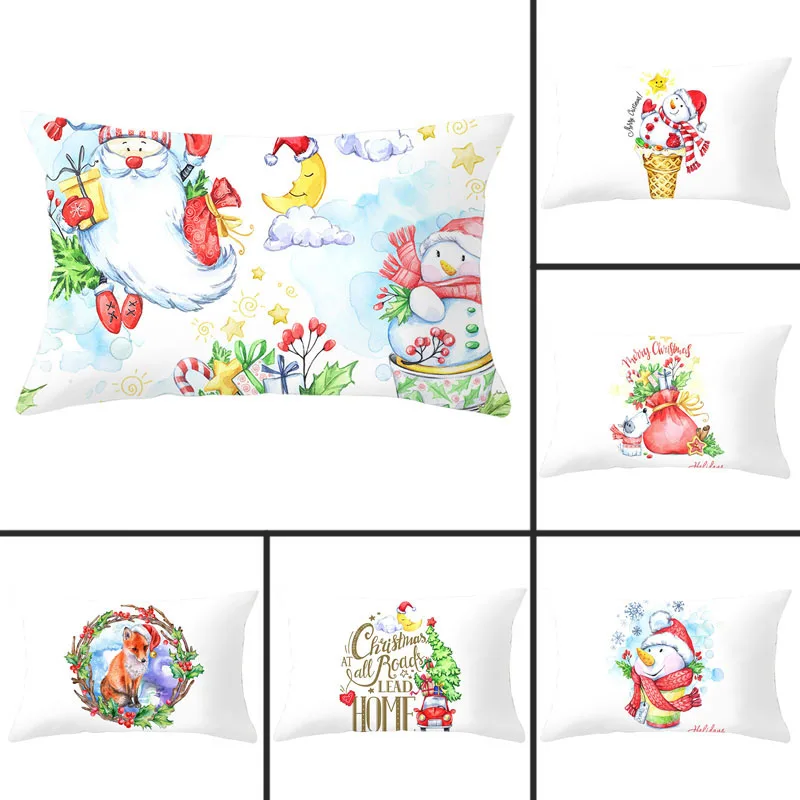 

30x50cm Simple Christmas Cartoon Series Pillowcase Polyester Peachskin Pillowcases Waist Pillow Cover Decorative Pillows Cover