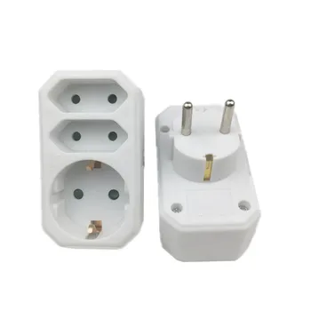 

White CE Copper 16A 3Way 1 to 3 EU Schuko Adaptor Plug Turkey Portugal Germany Russia Wall Extension Power Adapter Socket