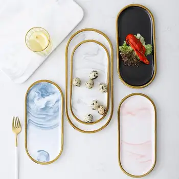 

Scandinavian ins Creative Marble Grained Ceramic Steak Plate for Western Food Home Finishing Jewelry Tray