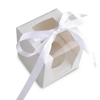 

12PCS Solid Color Cupcake Box Creative Cupcake Case Party Favor Box With Ribbon Candy Biscuit Snack Bags For Party Wedding
