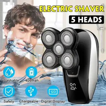 

5 heads Electric Shaver Men Head Polish Hair Trimmer USB Rechargeable Razor Washable 3D Floating Shaving Machine Wet & Dry