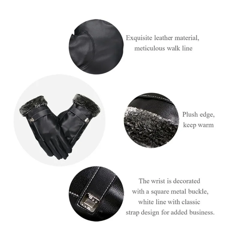 Мужские перчатки для вождения мотоцикла из искусственной кожи с сенсорным экраном, плюшевые зимние теплые перчатки, ветронепроницаемые плотные теплые варежки, перчатки для бега