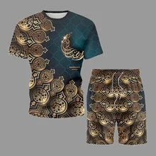 2021 Fashion Short Sleeve Mens Sets Retro Print Summer Casual Beach Wear Male Trend Tracksuit T-Shirt Shorts 2-Piece Set Outfit