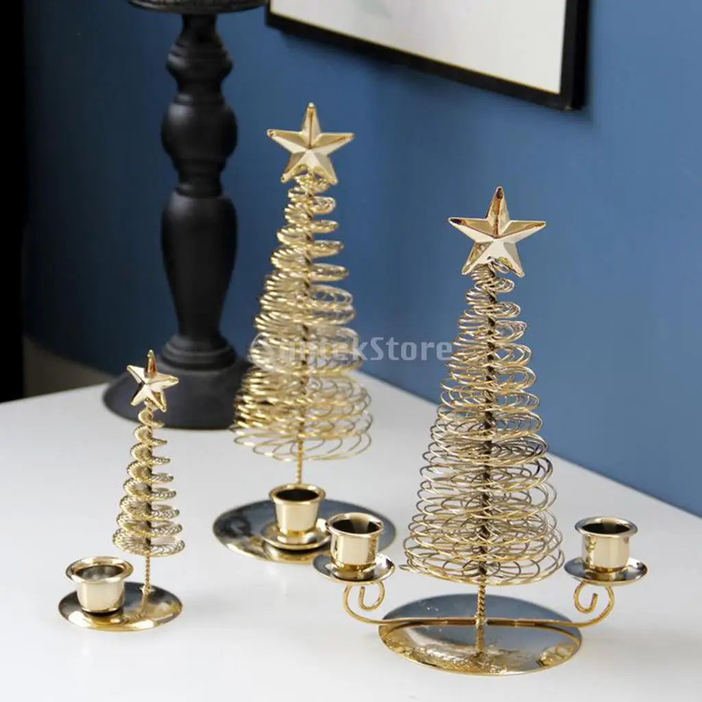 Metal Wire Candle Holder Star Tree Shaped Tea Light Candlestick Candle Stand with Base with Candle Plate for Dinner Party
