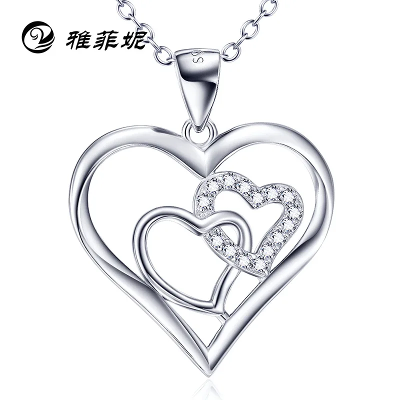 

Europe And America New Products Accessories Hot Selling S925 Sterling Silver Necklace Hot Sales Hot Selling Double Heart Pendant