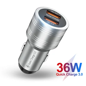 

ROCK Car Charger Meatal 36W Dual USB Quick Charge 3.0 For Xiaomi Mi iPhone 11 Samsung S10 Android Mobile Phone Fast Car-Charger